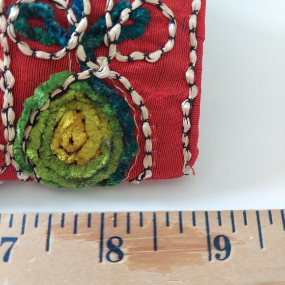 Embroidered Crewel Red Purse Envelope Clutch Crossbody Bag Boho Fiesta India - Picture 8 of 11